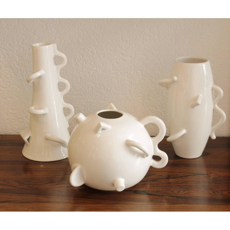Ensemble de 3 vases Zanotta en céramique blanche, Alessandro MENDINI - 1987