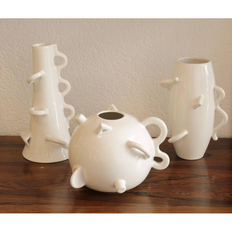 Set of 3 white ceramic Zanotta vases, Alessandro MENDINI - 1987