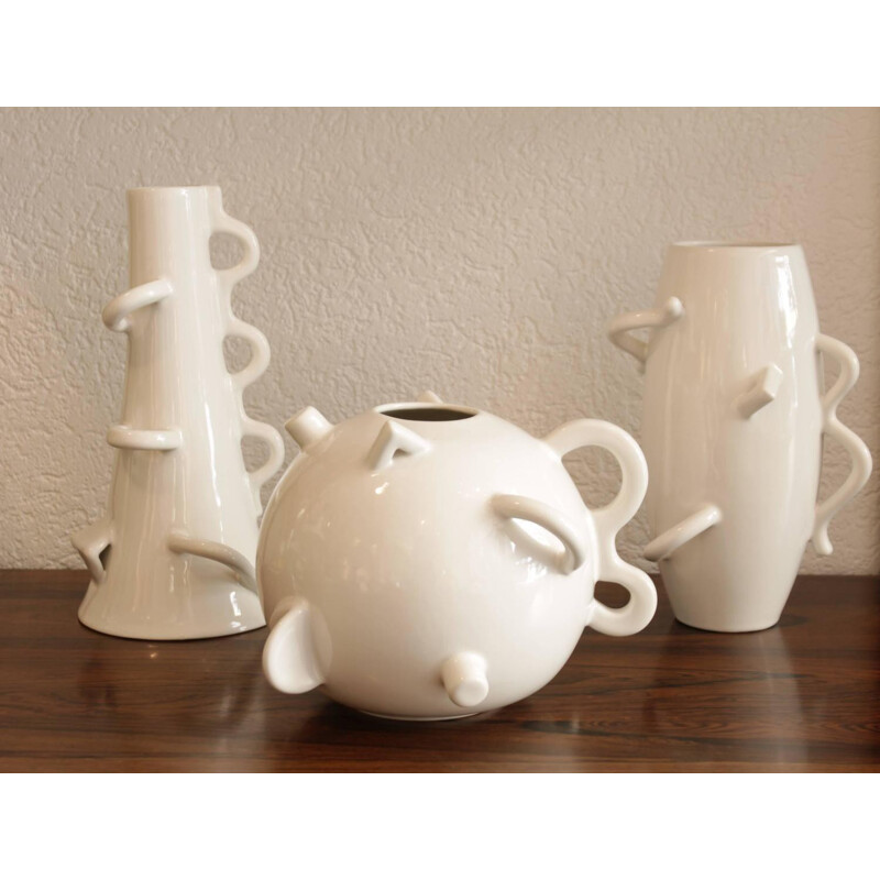 Ensemble de 3 vases Zanotta en céramique blanche, Alessandro MENDINI - 1987