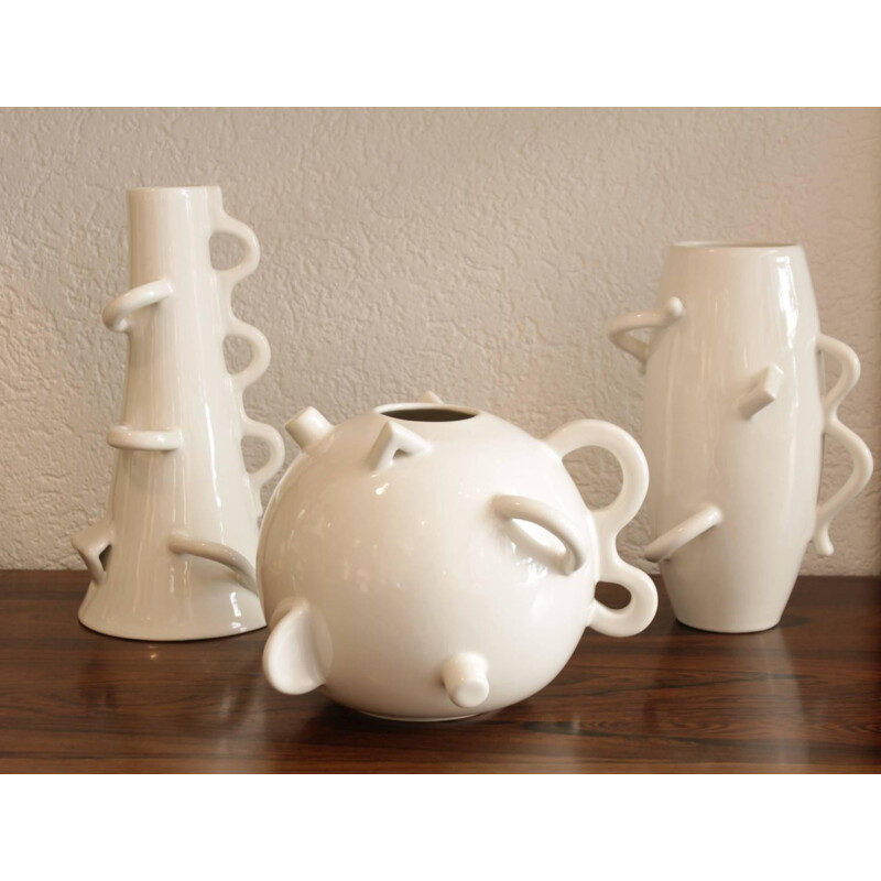 Set of 3 white ceramic Zanotta vases, Alessandro MENDINI - 1987