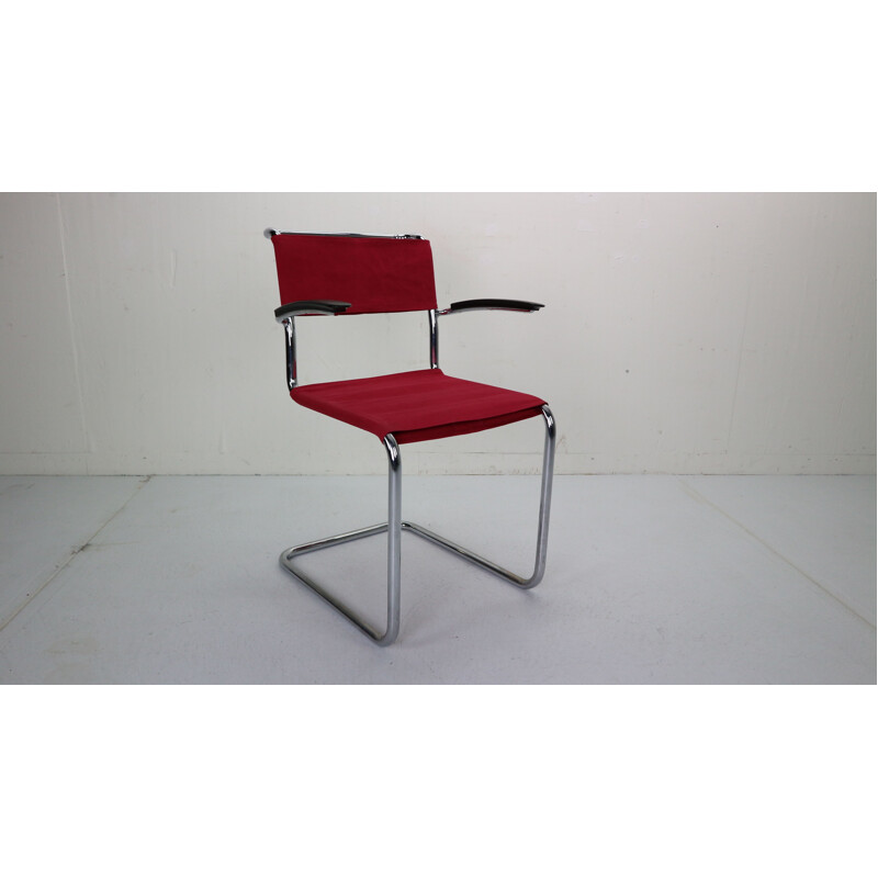 Vintage chair in red canvas No-204 by W.H. Gispen, for Gispen Culemborg, 1930s