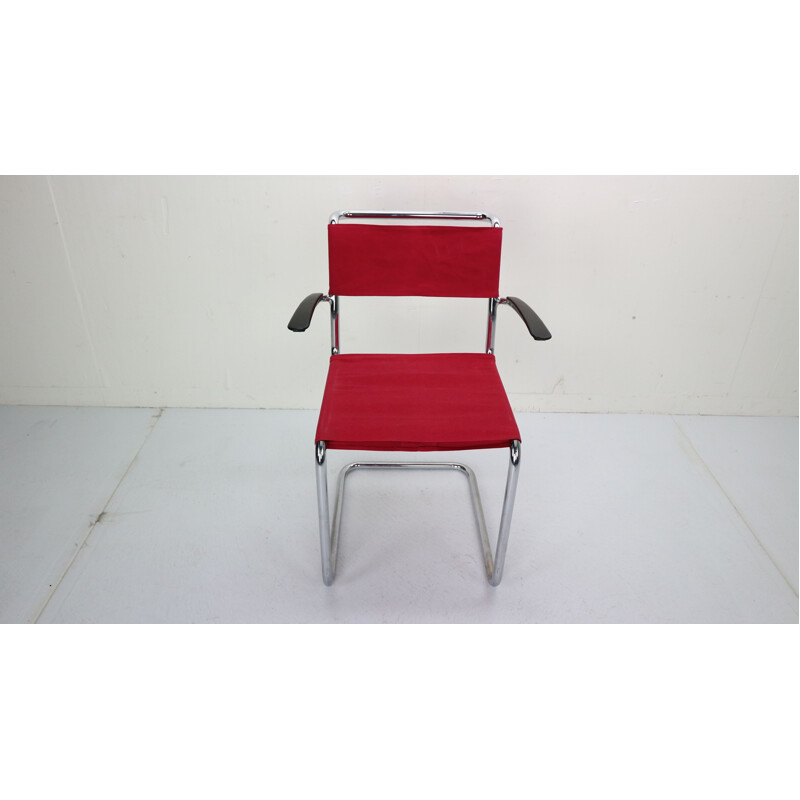 Vintage chair in red canvas No-204 by W.H. Gispen, for Gispen Culemborg, 1930s