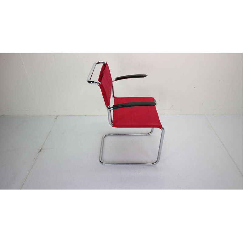 Vintage chair in red canvas No-204 by W.H. Gispen, for Gispen Culemborg, 1930s