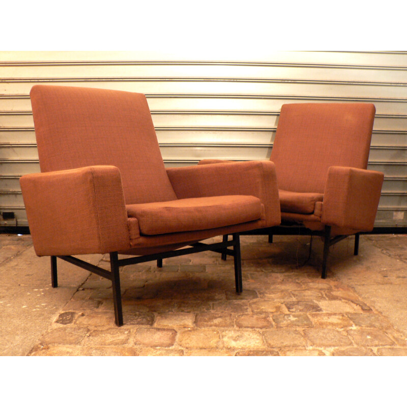 Paire de fauteuils Steiner en métal et tissu, ARP - 1950 