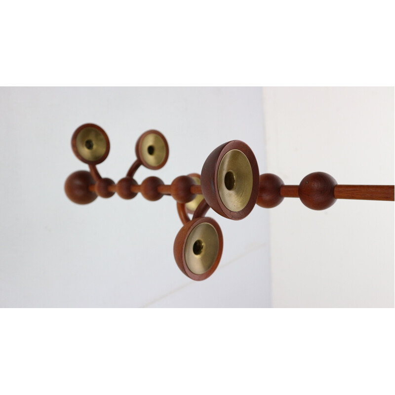 Vintage Scandinavian teak & brass hanging candle holder, Denmark, 1960s 