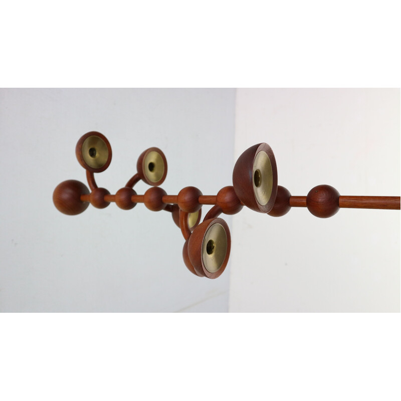 Vintage Scandinavian teak & brass hanging candle holder, Denmark, 1960s 