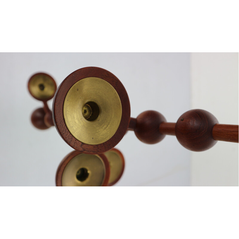 Vintage Scandinavian teak & brass hanging candle holder, Denmark, 1960s 