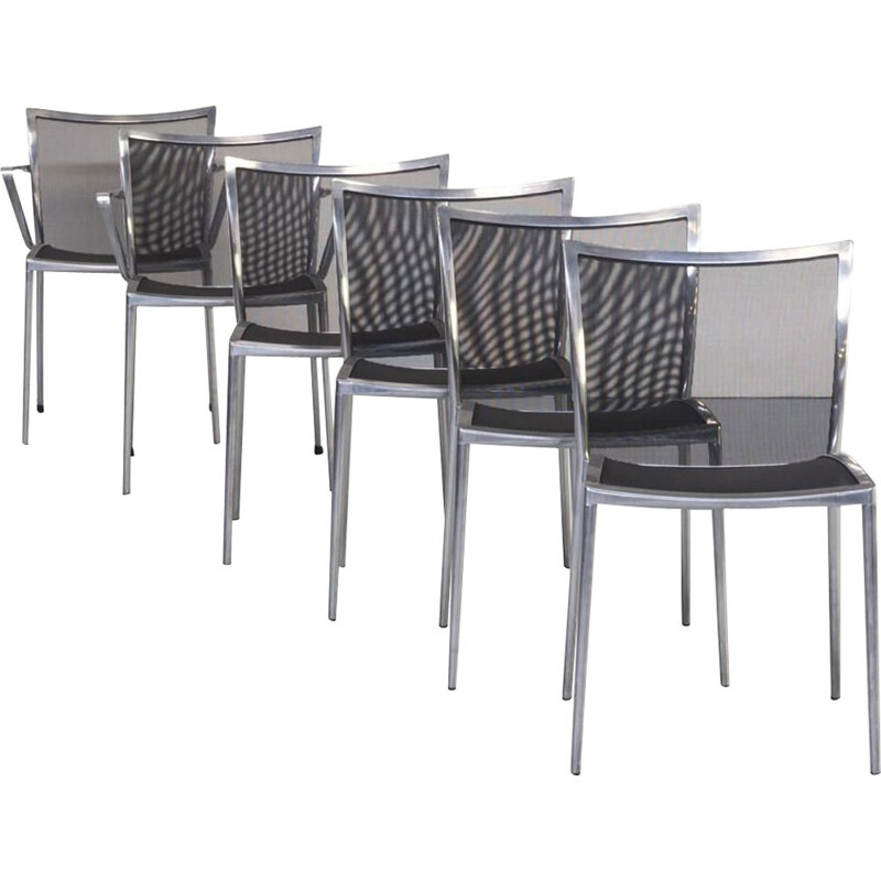 Ensemble de 6 chaises à repas en aluminium et netwaeve pour Zanotta, 1980
