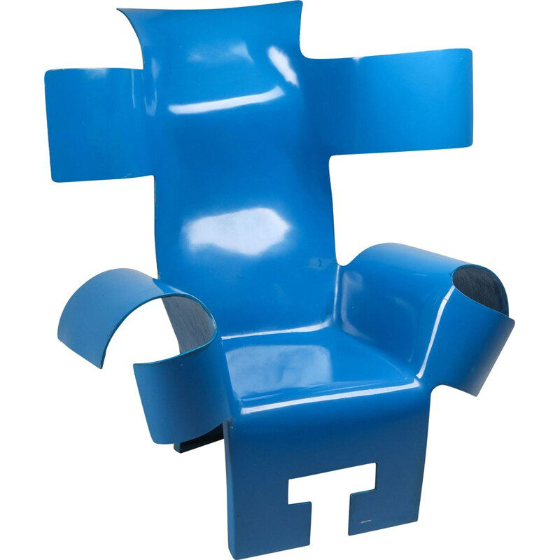 Vintage blue resin and fiberglass Art chair, 1980s