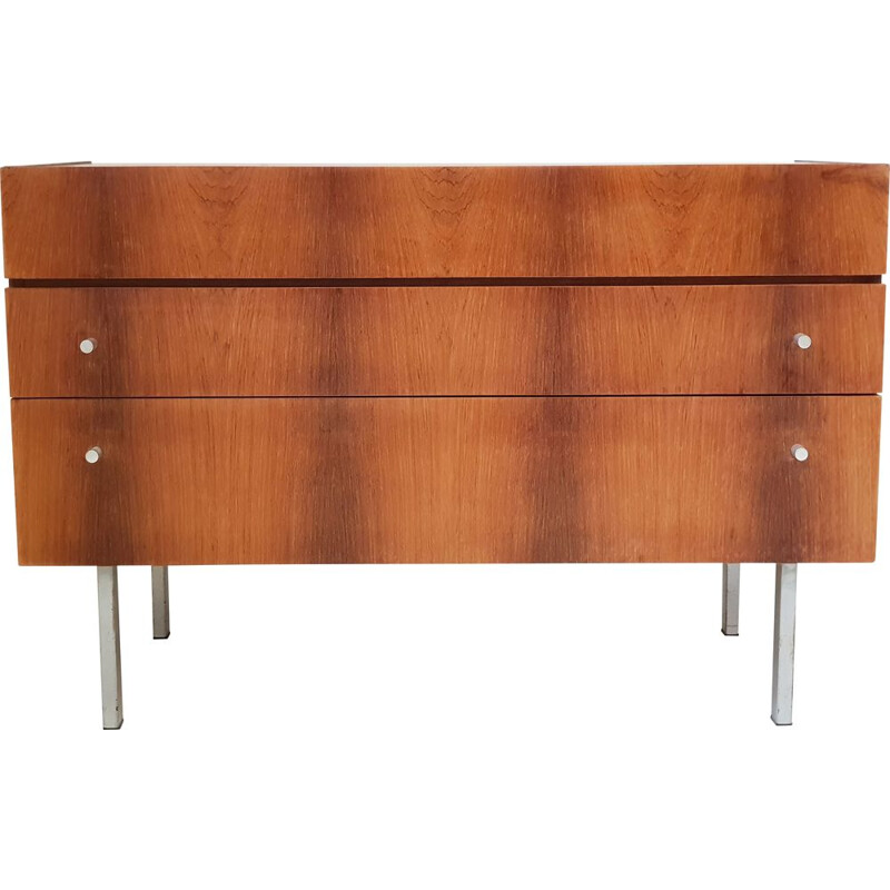 Vintage wood and metal chest of drawers by André Monpoix, 1960