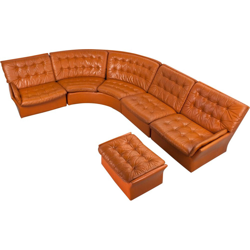 Vintage corner sofa in brown leather, 1970s