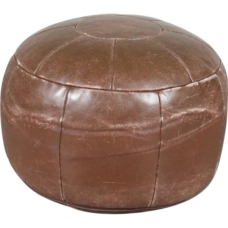 Pouf en cuir brun vintage, 1960