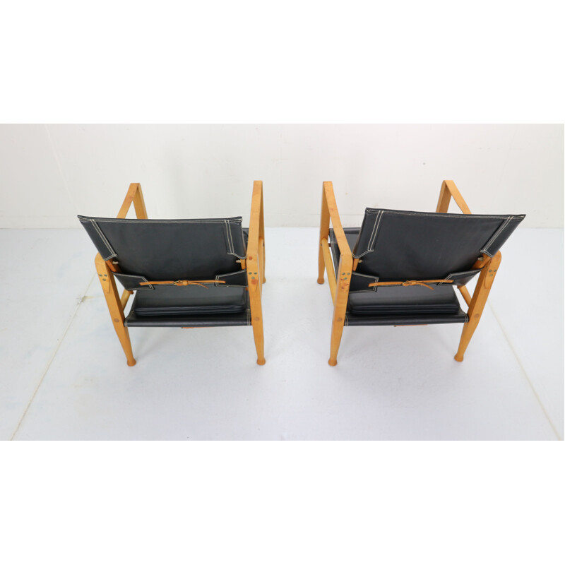 Pair of black leather safari chairs by Kaare Klint for Rud Rasmussen, 1950