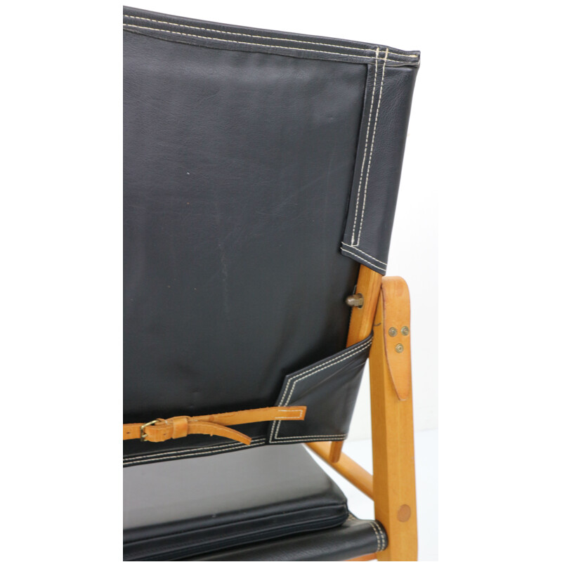 Pair of black leather safari chairs by Kaare Klint for Rud Rasmussen, 1950