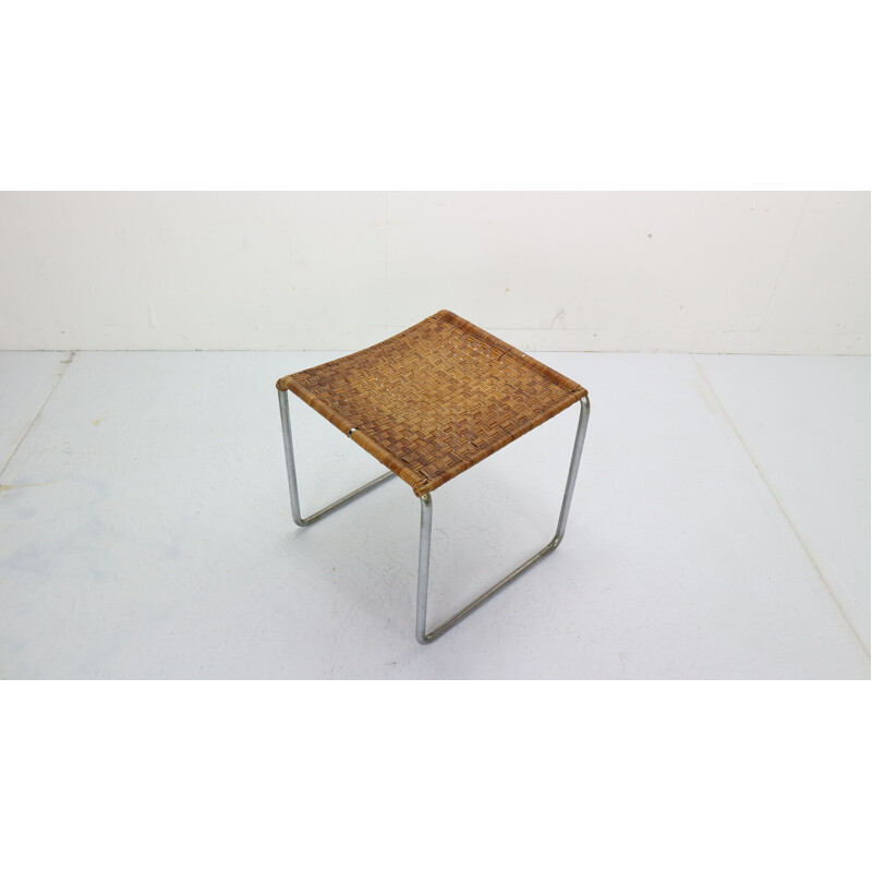 Vintage rattan and chrome footstool by W.H. Gispen, 1933-1936