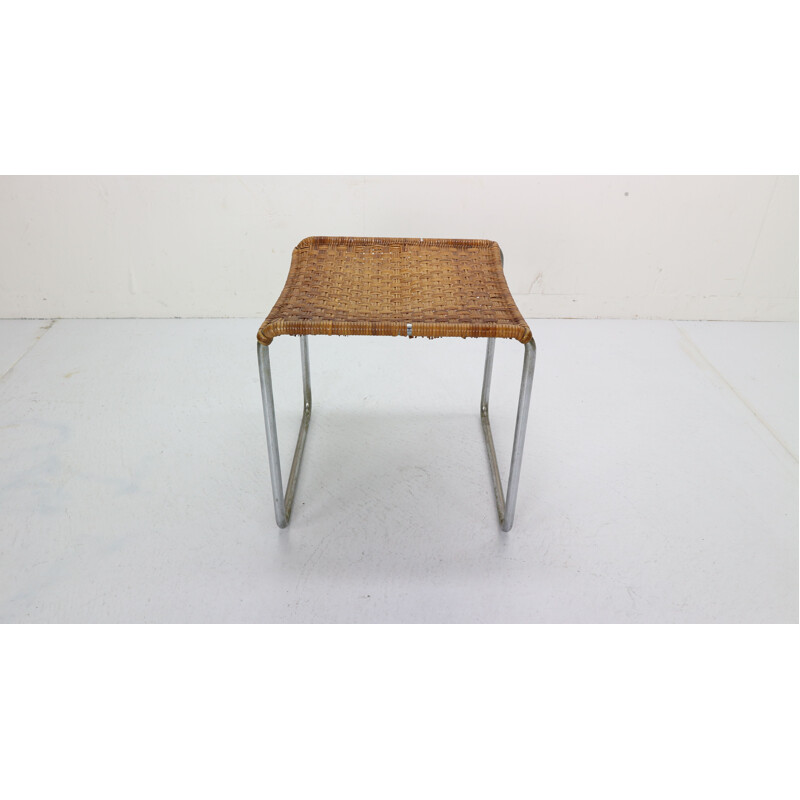 Vintage rattan and chrome footstool by W.H. Gispen, 1933-1936