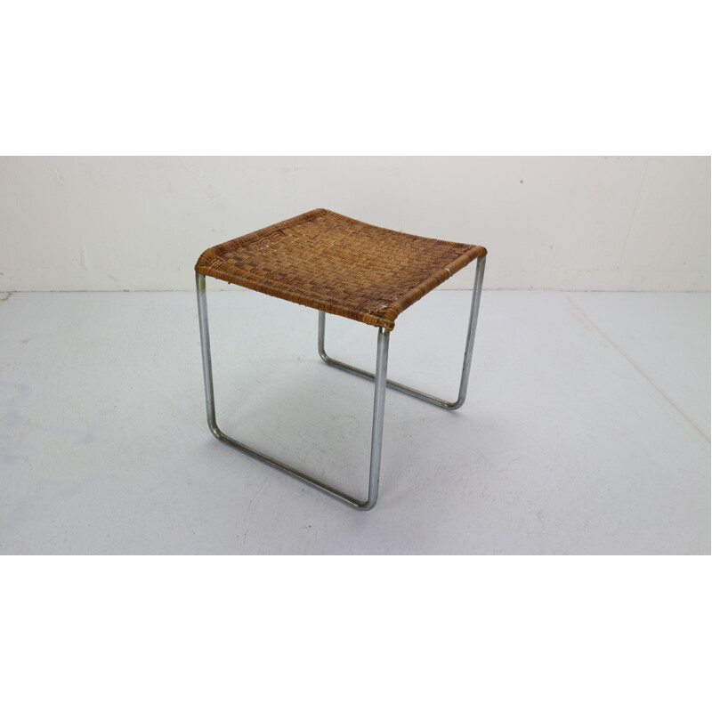 Vintage rattan and chrome footstool by W.H. Gispen, 1933-1936