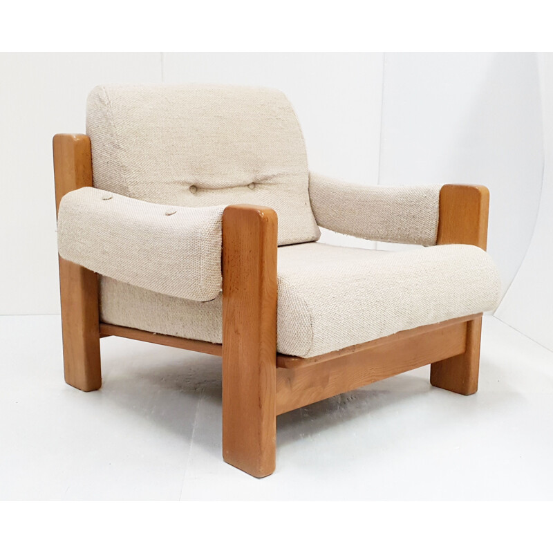 Scandinavian vintage armchair in wool & pine 1960