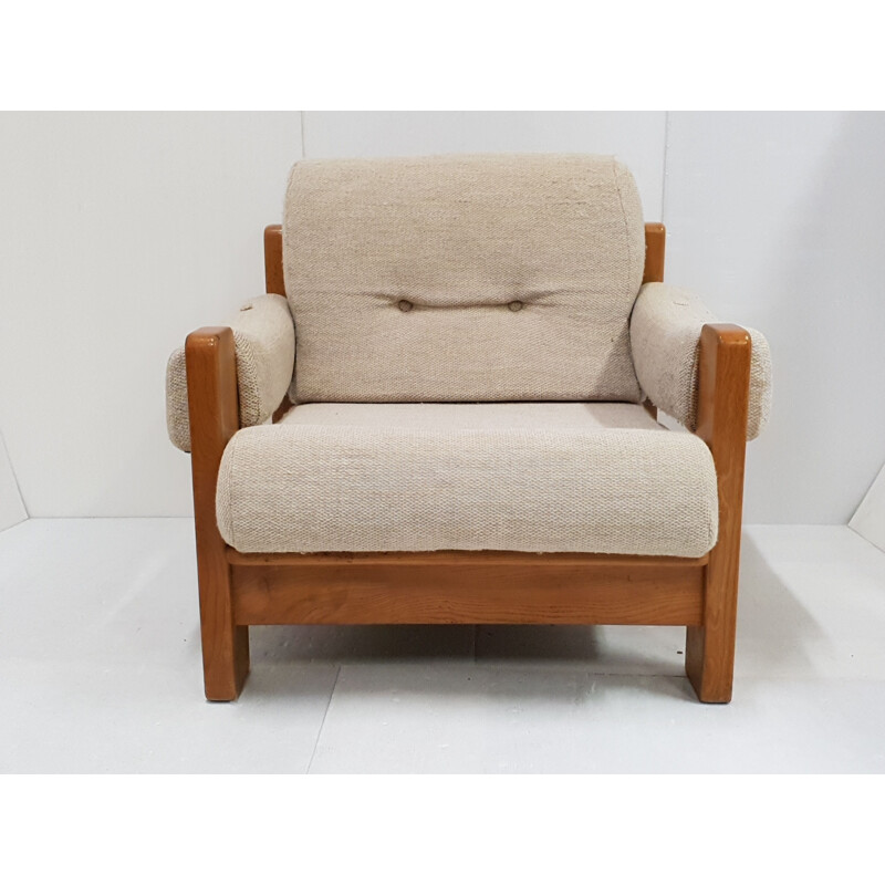 Scandinavian vintage armchair in wool & pine 1960