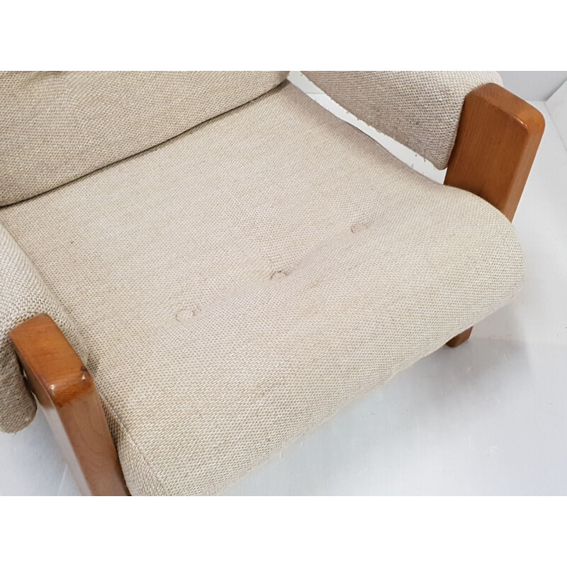 Fauteuil vintage scandinave en laine & pin 1960