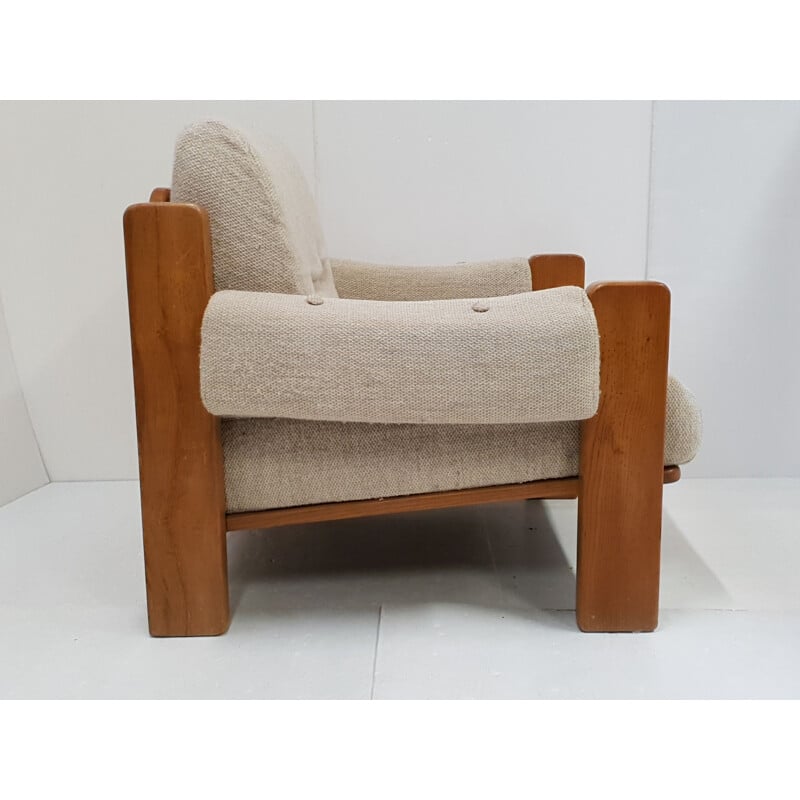 Scandinavian vintage armchair in wool & pine 1960