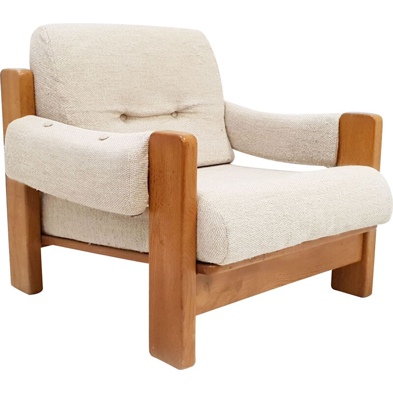Scandinavian vintage armchair in wool & pine 1960