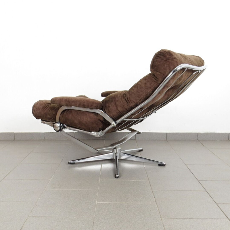 Brown vintage armchair with footstool, 1960s