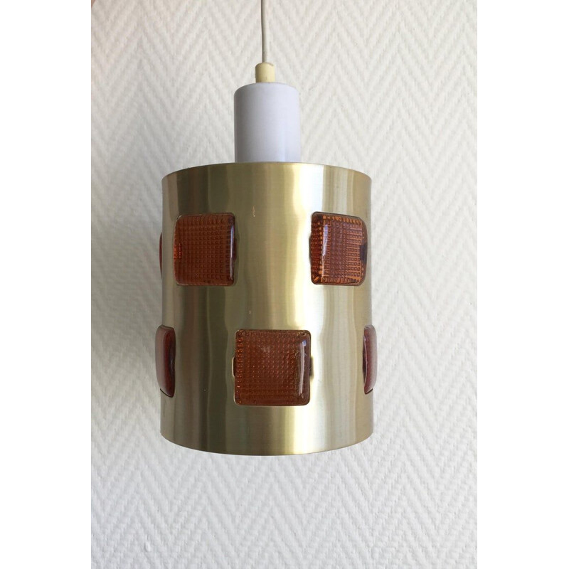 Vintage metal and glass pendant lamp by Einar Backstrom and Erik Hoglund, Sweden 1960