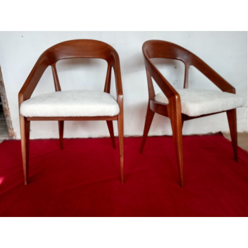 Pair of solid wooden armchairs, 1950s