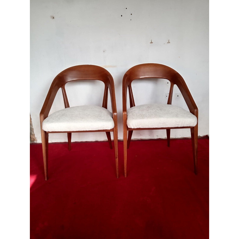 Pair of solid wooden armchairs, 1950s