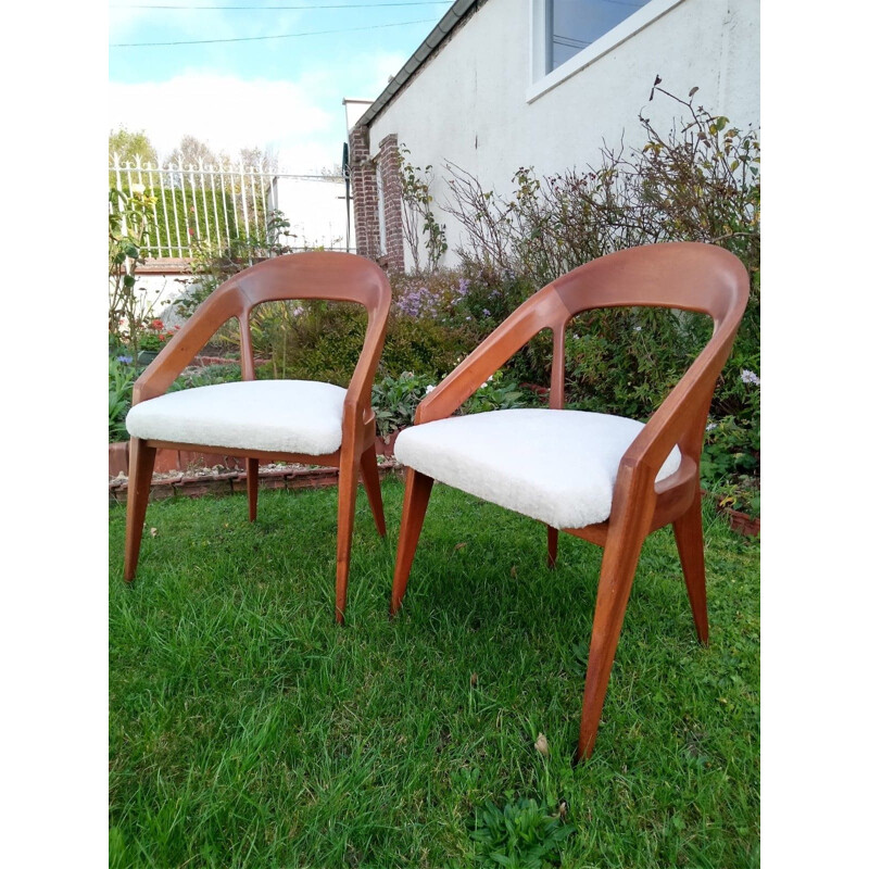 Pair of solid wooden armchairs, 1950s