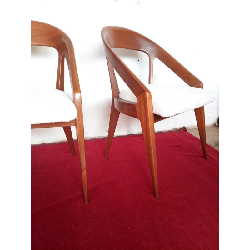 Pair of solid wooden armchairs, 1950s