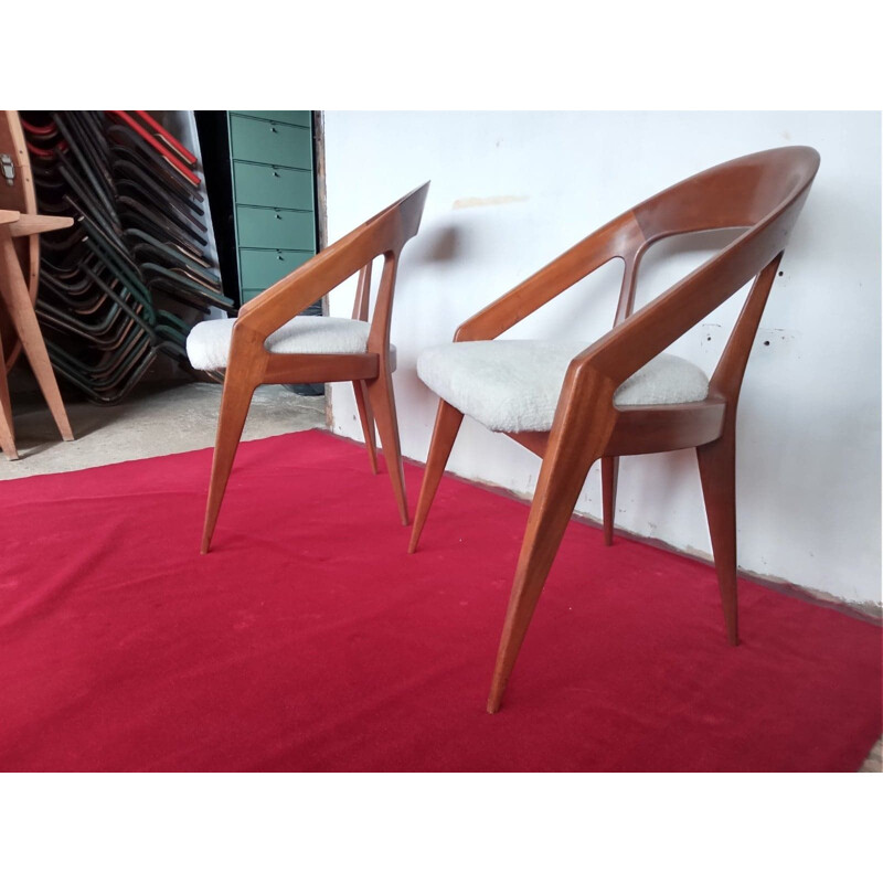 Pair of solid wooden armchairs, 1950s