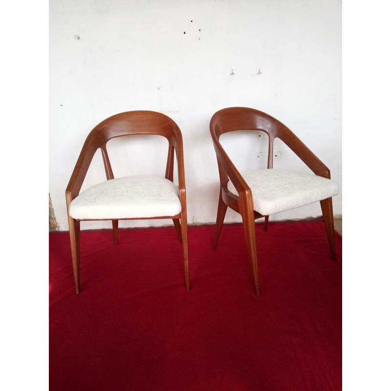 Pair of solid wooden armchairs, 1950s