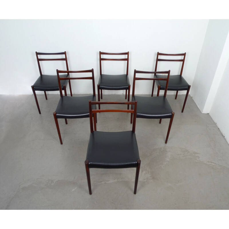 Set of 6 rosewood vintage dining chairs, Denmark, 1960s
