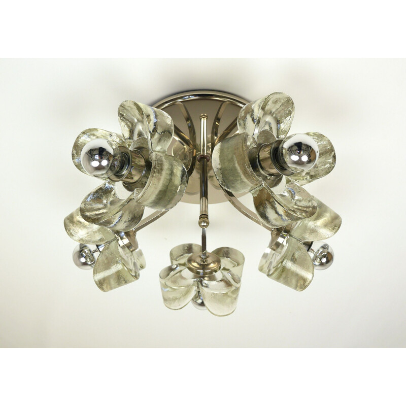 Chrome vintage ceiling lamp with glass flowers by Luigi Colani for Simon & Schelle, Germany, 1970s