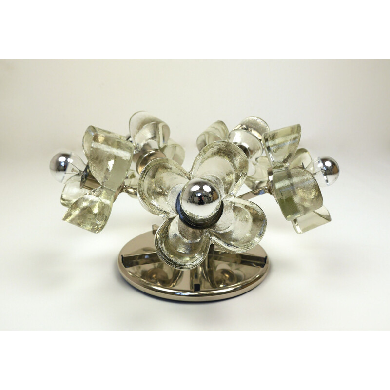 Chrome vintage ceiling lamp with glass flowers by Luigi Colani for Simon & Schelle, Germany, 1970s