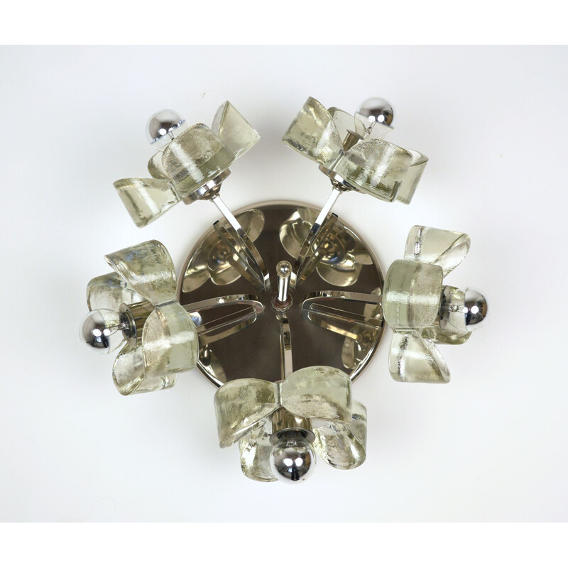 Chrome vintage ceiling lamp with glass flowers by Luigi Colani for Simon & Schelle, Germany, 1970s