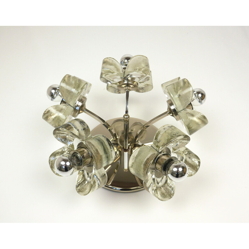 Chrome vintage ceiling lamp with glass flowers by Luigi Colani for Simon & Schelle, Germany, 1970s