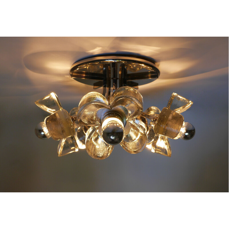 Chrome vintage ceiling lamp with glass flowers by Luigi Colani for Simon & Schelle, Germany, 1970s