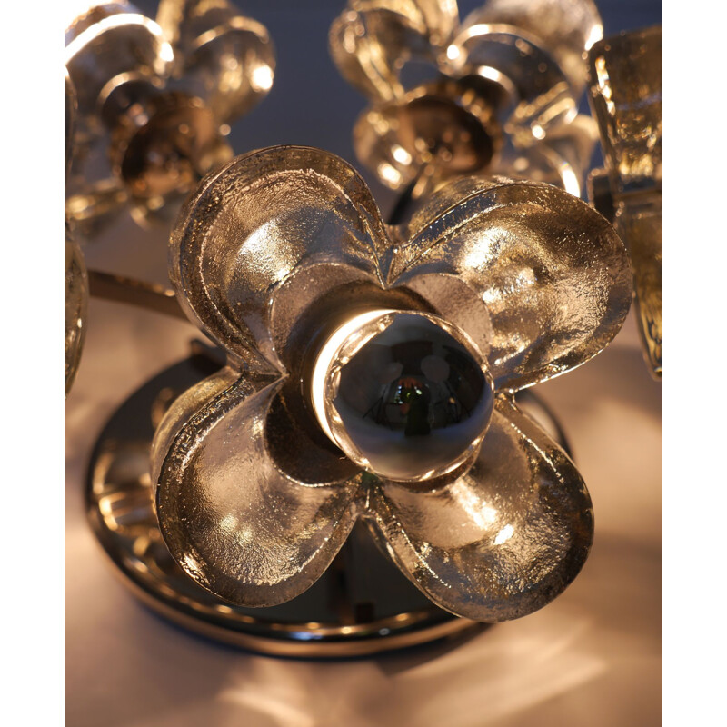 Chrome vintage ceiling lamp with glass flowers by Luigi Colani for Simon & Schelle, Germany, 1970s