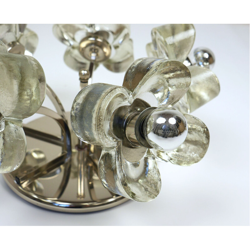 Chrome vintage ceiling lamp with glass flowers by Luigi Colani for Simon & Schelle, Germany, 1970s