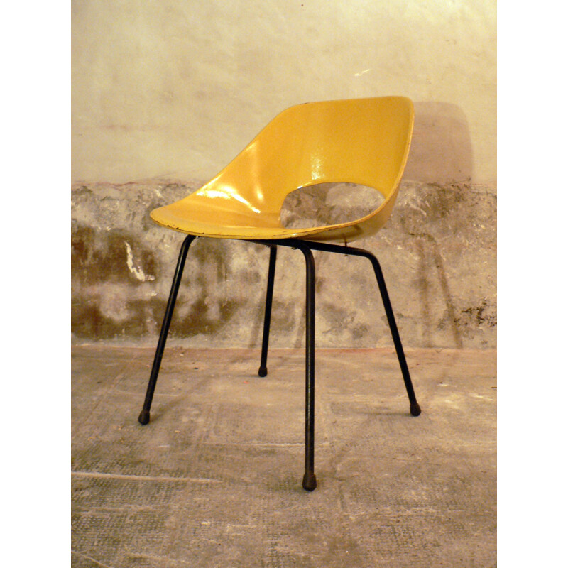 Suite de 4 chaises Steiner en fibre de verre et métal, Pierre GUARICHE - 1954
