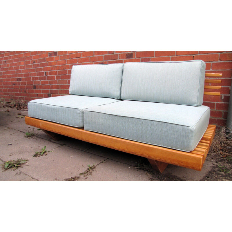 Banquette vintage en pin avec coussins 1970