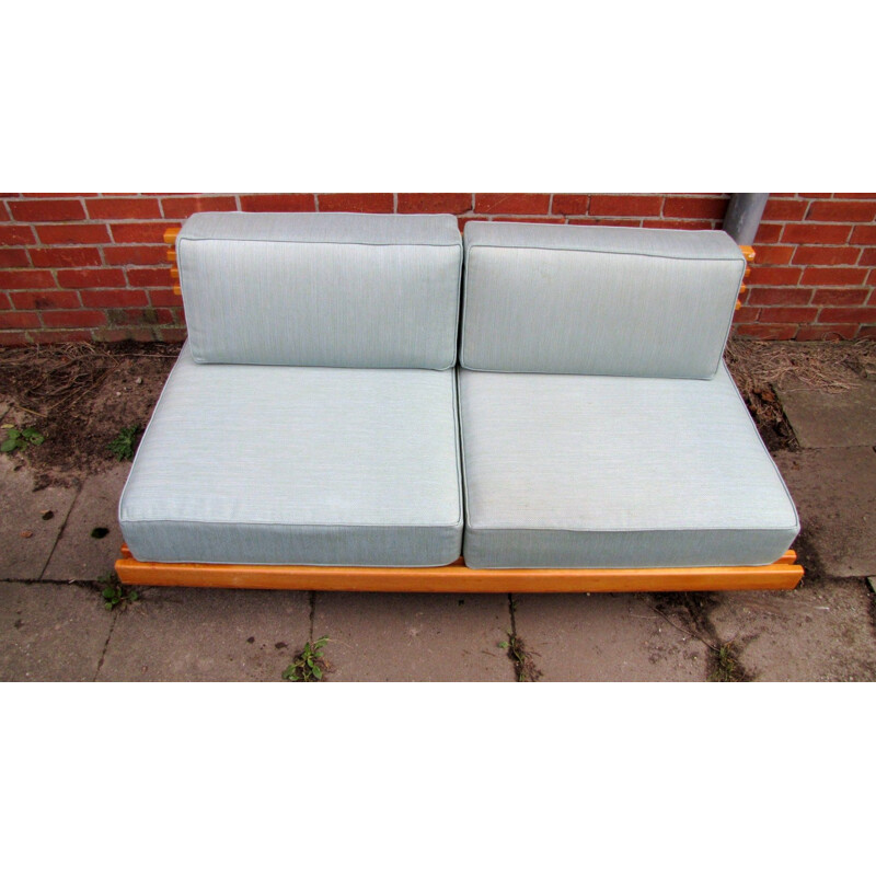 Banquette vintage en pin avec coussins 1970