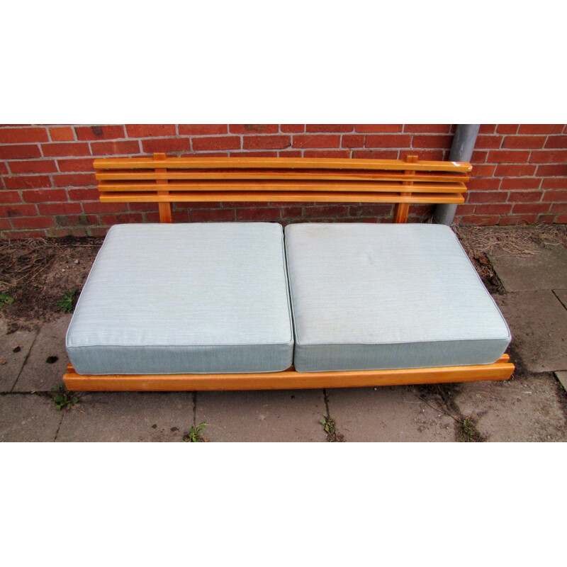 Vintage Sofa couch bench in pine and cushions 1970