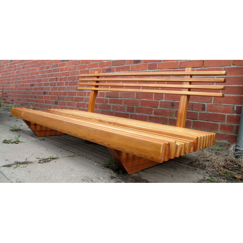 Vintage Sofa couch bench in pine and cushions 1970