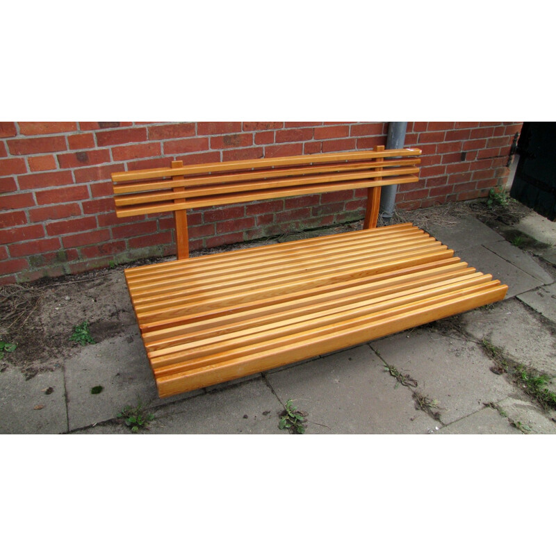 Vintage Sofa couch bench in pine and cushions 1970