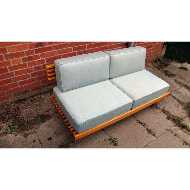 Vintage Sofa couch bench in pine and cushions 1970