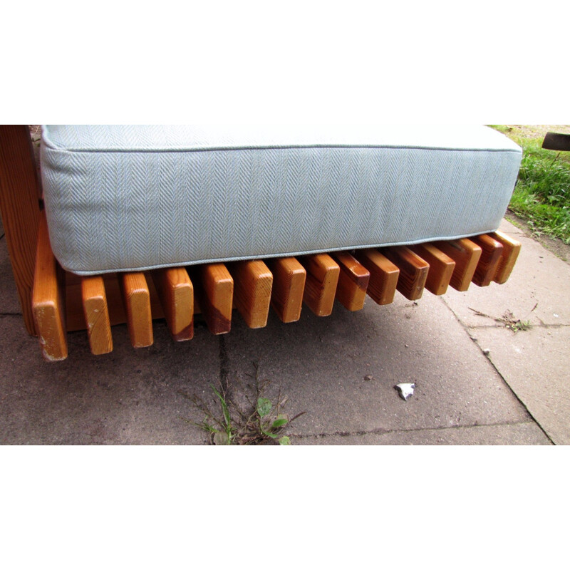 Vintage Sofa couch bench in pine and cushions 1970